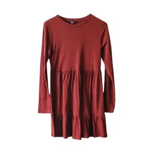 Lily Rose Soft Rust Red Ribbed Ruffle Tiered Long Sleeve Dress Size Small Women